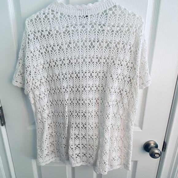 Dressbarn Sweater Womens 18 20 White Crochet Button Front Short Sleeve Cardigan - Picture 5 of 5